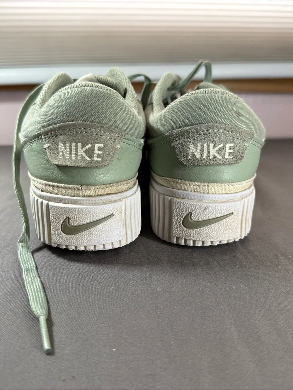 Nike Sage Green Platform Sneakers with White Swoosh